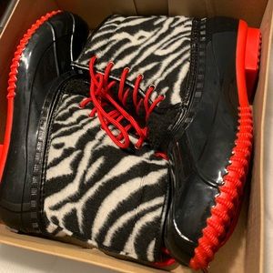 Black, red & animal Zebra print, Duck Rain Boots